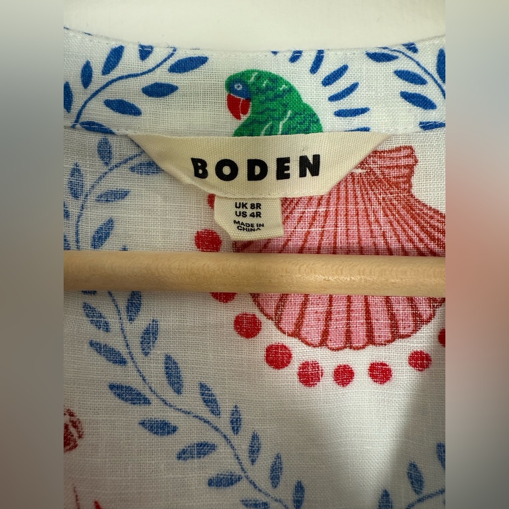 Boden Cleo Linen Dress in Tropical Bonanza Vine White Red Green Yellow Size 4 - Picture 9 of 15